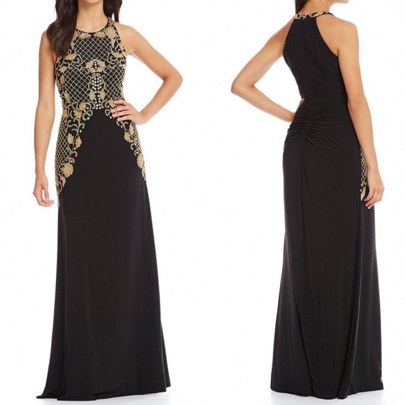 Adrianna Papell Dresses & Skirts - 🆕 Adrianna Papell beaded halter gold black gown